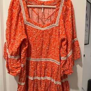 Free People Orange Floral Babydoll Top